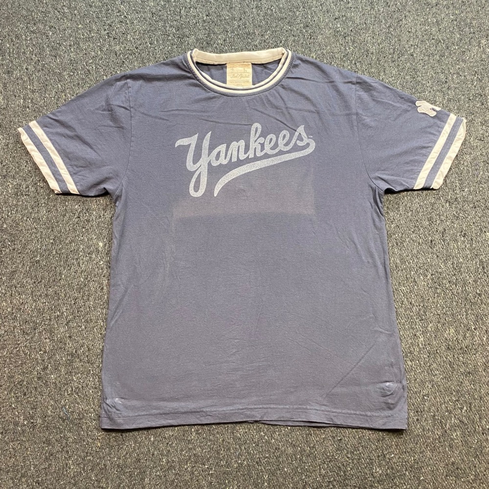 Red Jacket New York Yankees TShirt Sz L Mens Blue Retro Ringer Graphic Shirt